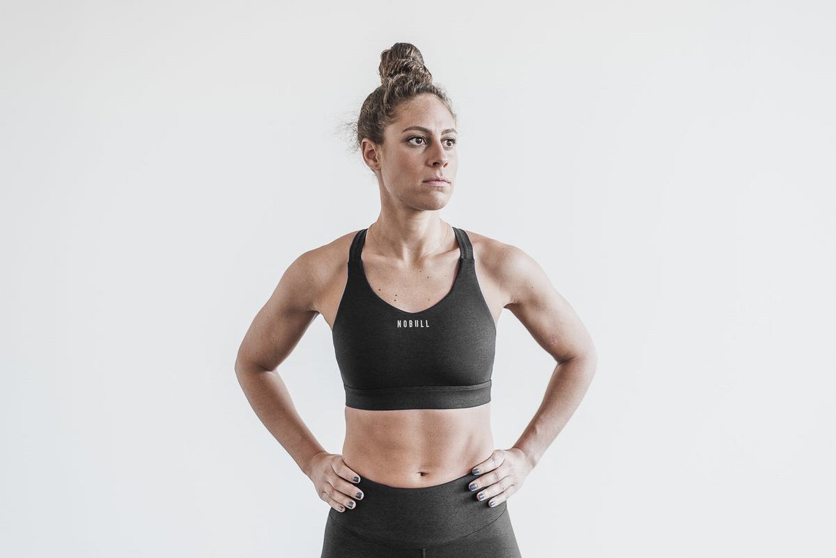 Nobull Pace Plush Heather Women\'s Sports Bras Black | Australia (LY2467)